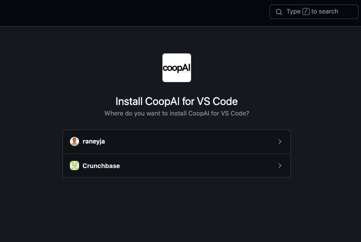 GitHub App install — choose your company organization on GitHub