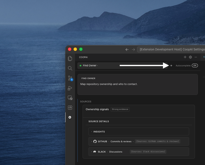 New chat — click + in the Coop sidebar header to start a fresh thread