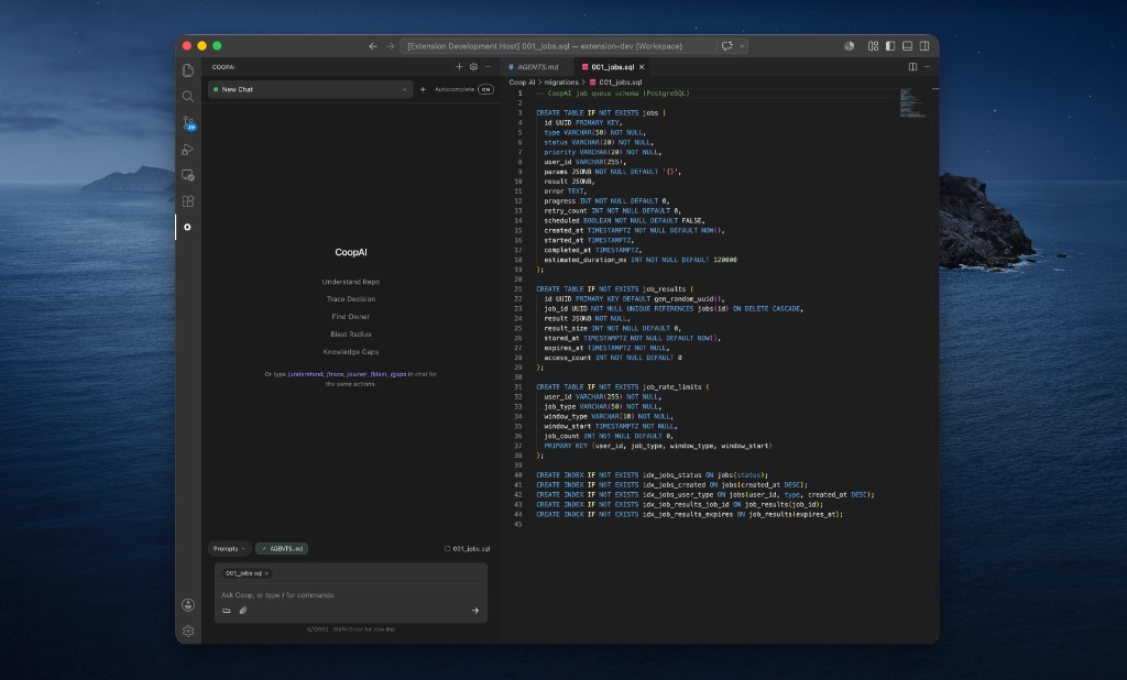 Coop sidebar in VS Code (dark theme)